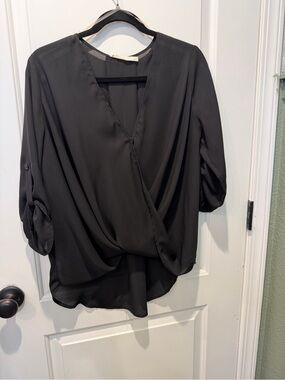Lush Black Draped Surplice Blouse -
